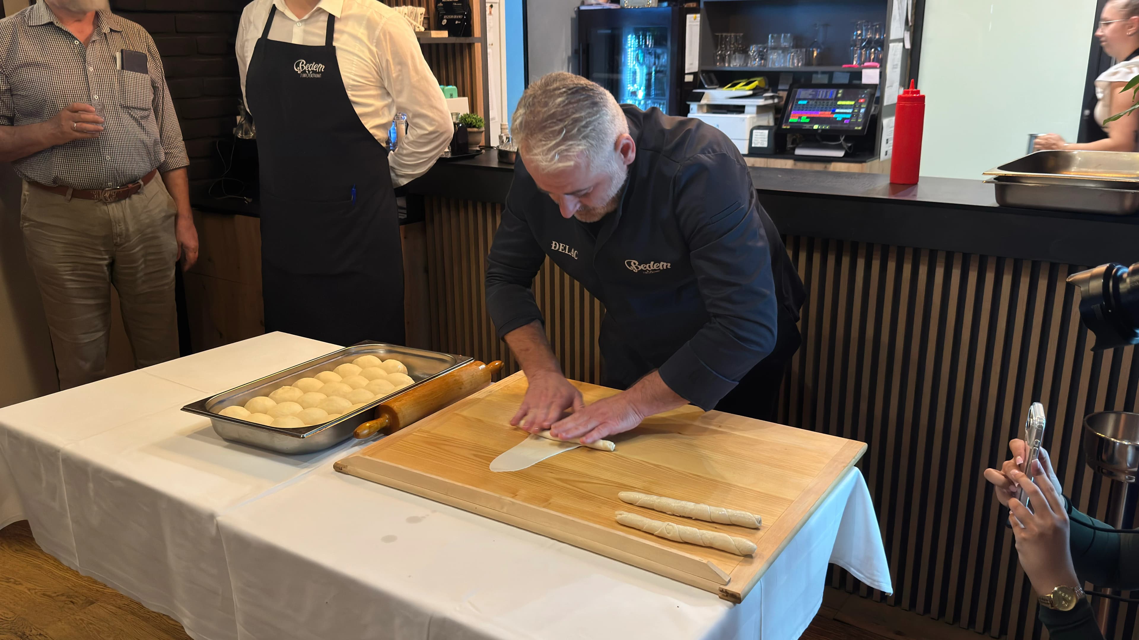 Chef preparing Varaždinski klipič during the presentation at Restaurant Bedem